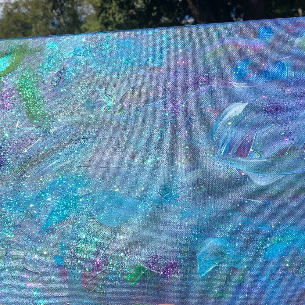 HANDCRAFTED SHADES OF OCEAN GLITTER ABSTRACT ART